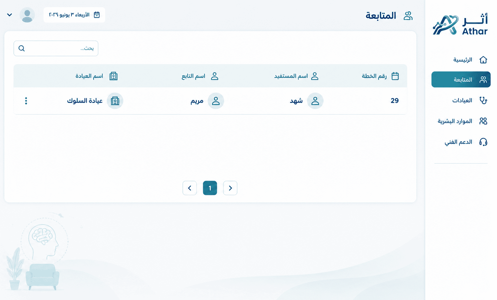 نظام أثر للأخصائيين لمتابعة حالات المستفيدين والجلسات والخطط العلاجية والتقارير في المراكز والعيادات النفسية والتأهيلية في جدة والسعودية.